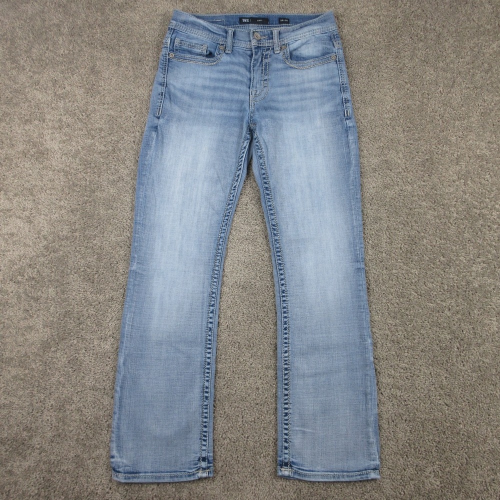 BKE Jeans Mens 28x30 Blue Aiden Boot Stretch Whiskering Buckle Zip Denim Pants